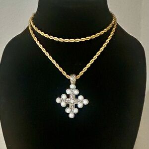 Elegant Gold and Silver Cross Pendant Necklace